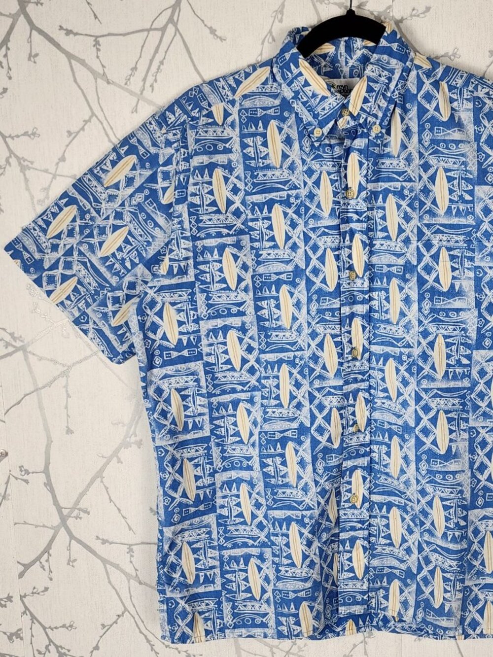 Reyn Spooner VTG Tribal Surfboard Print Cotton Button Front Shirt